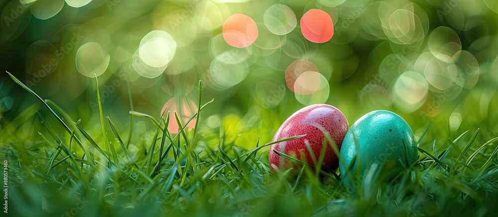 Aufkleber spring grass hosting vibrant eggs creating a cheerful easter themed copy space image