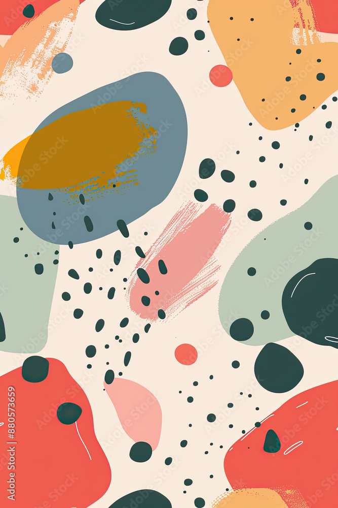 Poster an abstract painting of some rounded lines and shapes with spots