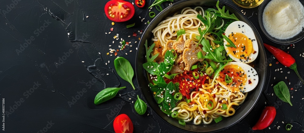 Poster Noodle fast cooking displayed on a black background with available copy space image