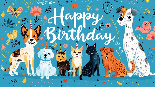 Paw-fect Birthday Wishes: Dog and Cat Themed Happy Birthday Card with Paw Print Font