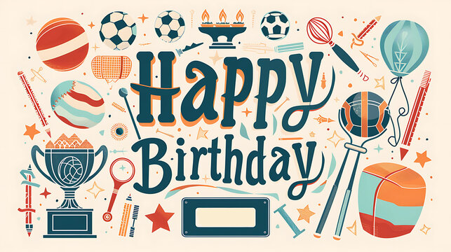 Celebrate with Sports - Dynamic Happy Birthday Card with Equipment and Trophies