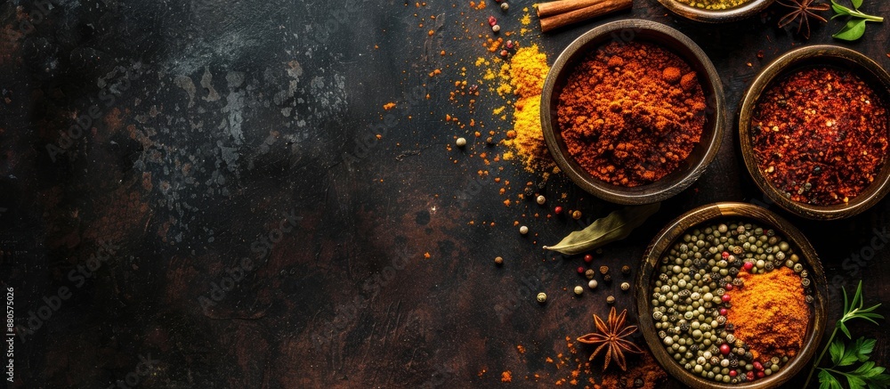 Aufkleber Copy space image featuring an assortment of pastes and spices with a selective focus and top view
