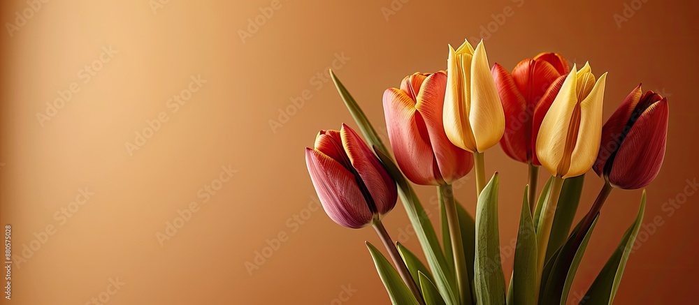 Poster colorful tulip bouquet on background with copy space image