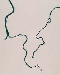 Aerial view of winding glacial rivers on the south coast of Iceland