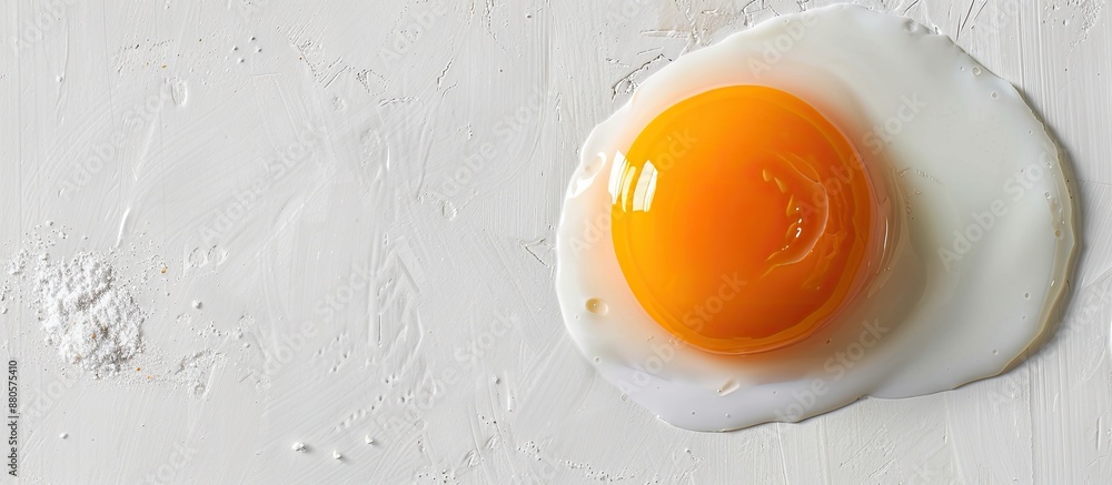 Poster A bird s eye view of a fresh egg yolk on a white backdrop with ample copy space image