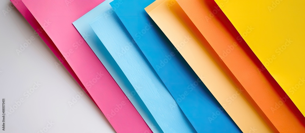 Aufkleber Vibrant paper sheets in an office setting against a white background offering a space for adding text to the image. copy space available