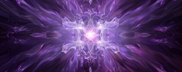 Obraz premium Abstract background with a symmetrical pattern resembling a magical portal, nebula or a flower, with light emanating from its center