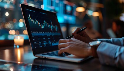 Businessman analyzing investment growth with interest rate, dividend, financial, marketing, profit