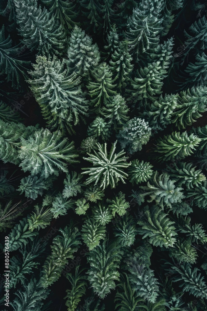 Poster A single pine tree viewed from directly above, showcasing its branches and trunk
