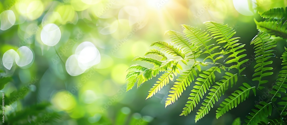 Aufkleber green fern leaves in focus with a blurred garden backdrop and room for text perfect for copy space i