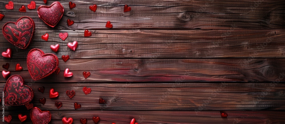 Aufkleber valentine s day theme showcased on a wooden backdrop with ample copy space image available