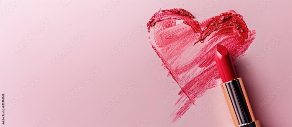 Leinwandbilder Valentine s day concept with a heart drawn using red lipstick on a pink background ideal for a copy space image
