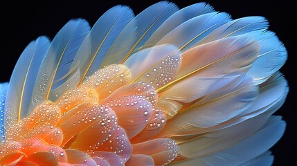 Fototapeta premium illustration of a collection of yellow and blue feathers on a black background