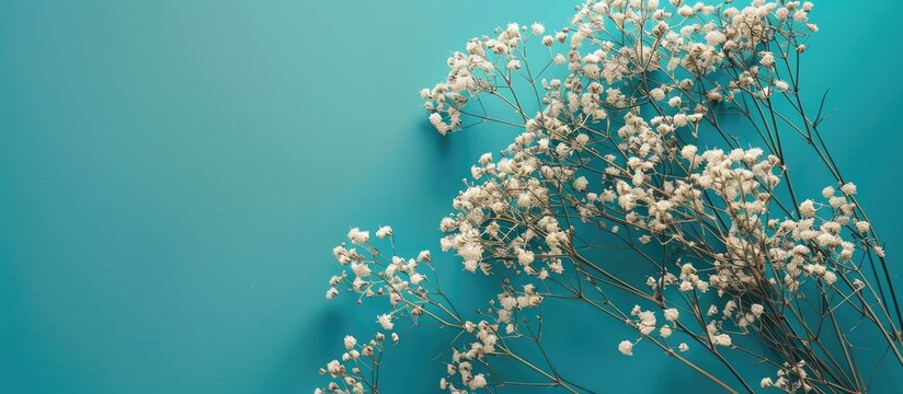 Copy space image of Gypsophila on a vivid turquoise backdrop
