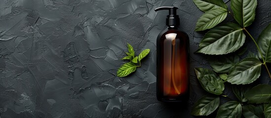 Paraben free shampoo bottle shown in full size with ample space for text overlay on a dark background in the picture