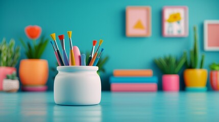 Obraz premium Crafting unique and imaginative clay figurines, cozy art studio, bright colors, 3D, Fun and artistic