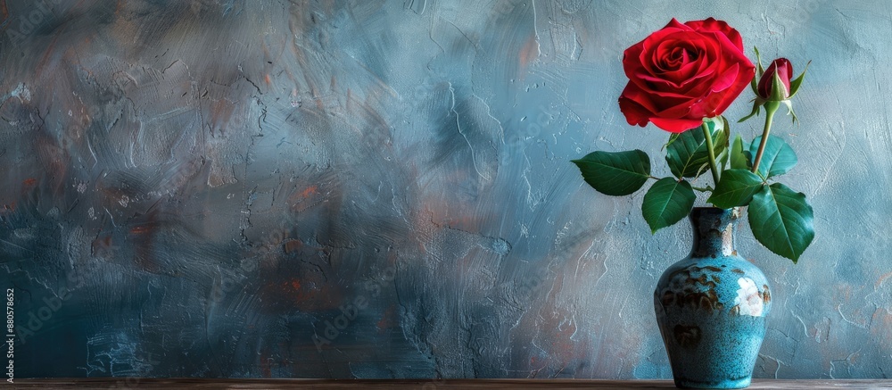 Aufkleber a red rose in a vase on a table accentuated by a blank copy space image