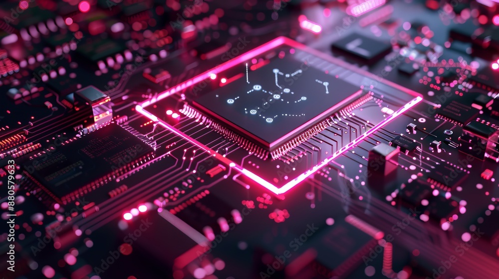 Poster 3d render of ai artificial intelligence technology featuring cpu central processor unit chipset on p