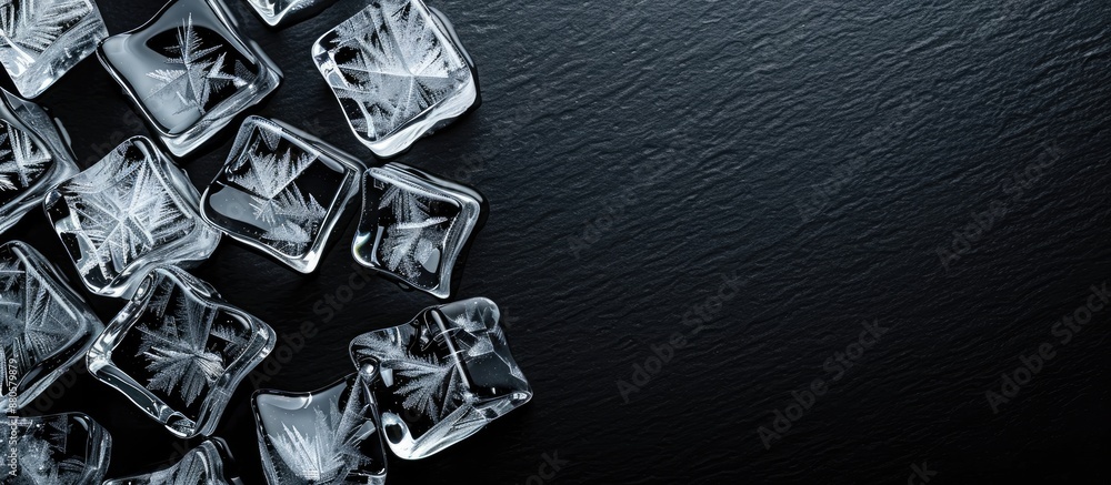 Aufkleber Black background with ice crystal cubes creating a copy space image for text or design