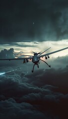 Fototapeta premium Military drone employing advanced neuron technology and radar system on tactical mission