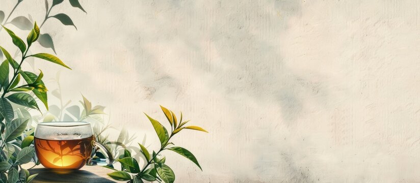 An aromatic tea brewed from Camellia sinensis leaves a shrub native to East Asia likely originating in the borderland depicted in a serene copy space image