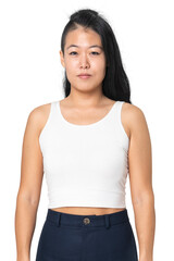 Woman png mockup in white tank top summer apparel