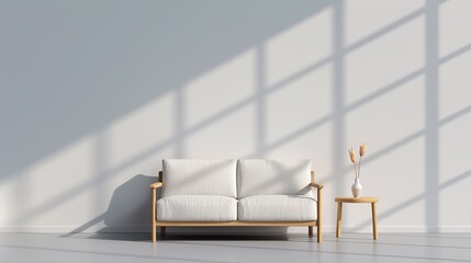 A cozy minimalist living room with a single sofa and a small coffee table creating a serene and uncluttered space perfect for relaxation and reflection Illustration, Image, , Minimalism,