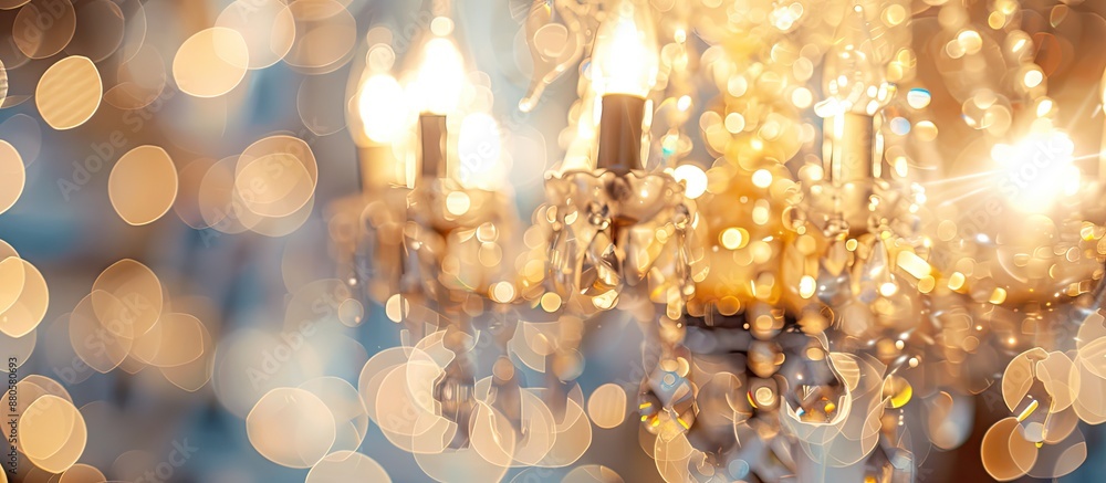 Poster create a blurry and defocused image of a sparkling crystal chandelier perfect as a background with c
