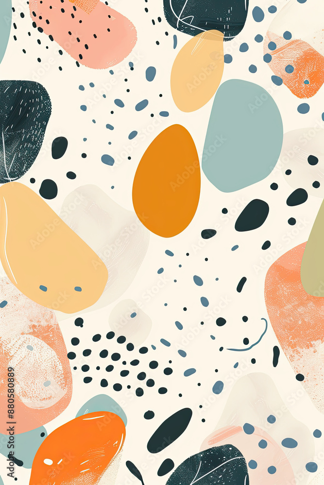 Poster an abstract painting of some rounded lines and shapes with spots