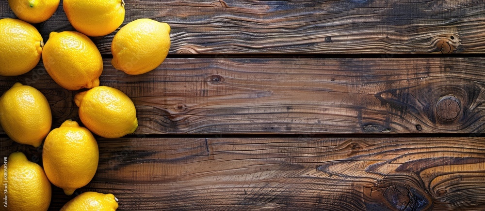 Poster wooden table with a copy space image of lemons