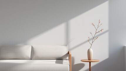 A cozy minimalist living room with a single sofa and a small coffee table creating a serene and uncluttered space perfect for relaxation and reflection Illustration, Image, , Minimalism,