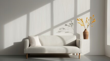 A serene bedroom with a low platform bed and a neutral color scheme creating a calming and restful environment perfect for a good night's sleep Illustration, Image, , Minimalism,