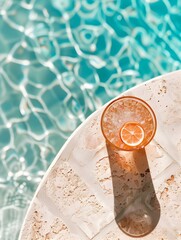 Top View of a rose gold Drink by the Poolside. Luxury Vacation Wallpaper