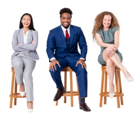 Png Successful business people mockup sitting on a wooden stool jobs and career campaign