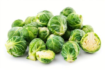 Fototapeta premium Fresh green brussels sprouts on white background