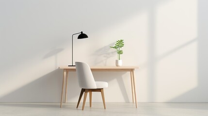 An elegant home office with a simple desk, ergonomic chair, and minimal decor creating a productive and aesthetically pleasing workspace Illustration, Image, , Minimalism,