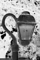 old street lamp in black and white film negative