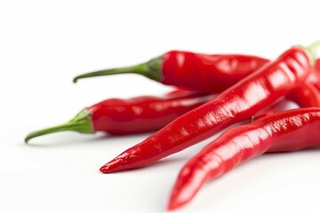 Close-up of red chili peppers on a white background