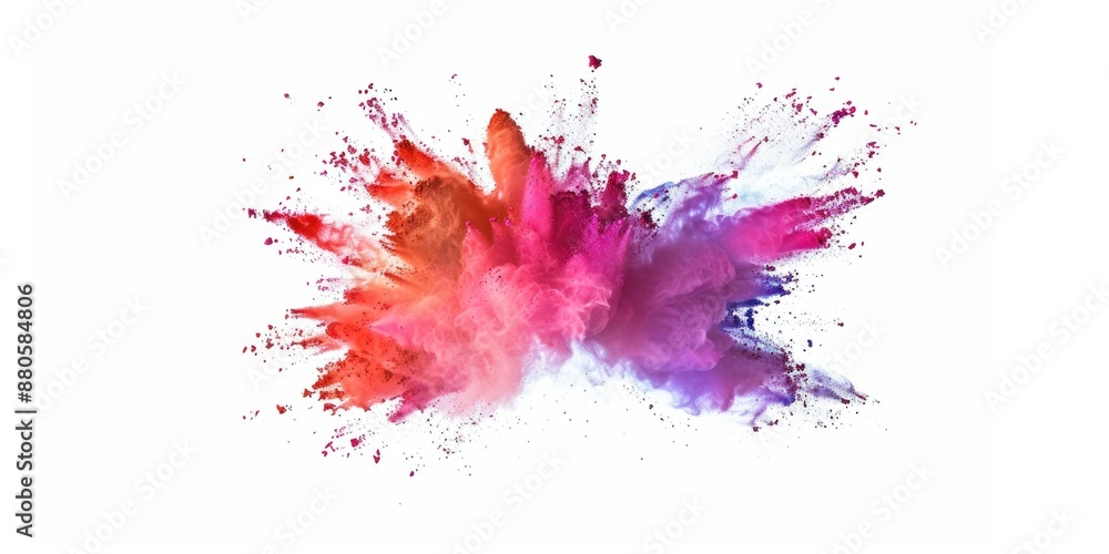 Poster a vibrant display of colorful powder exploding on a white background