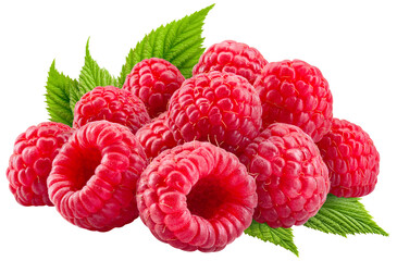 Raspberry isolated png. Raspberries with leaf on transparent background. PNG format. Group of...