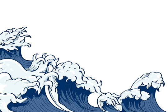 Sea wave png border, transparent background
