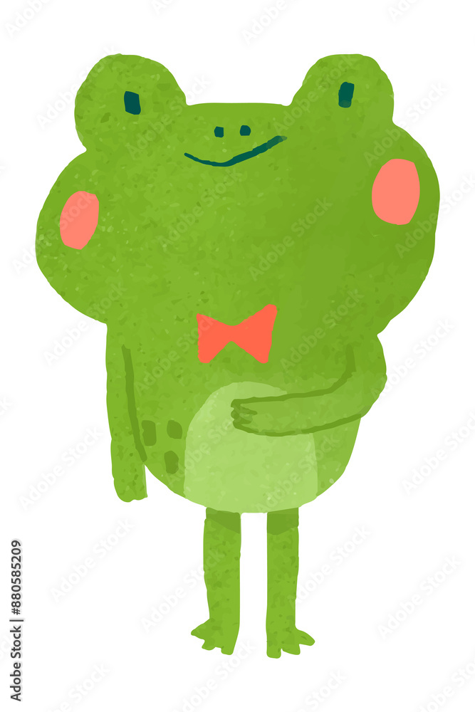 Sticker watercolor frog with a red bow tie transparent png