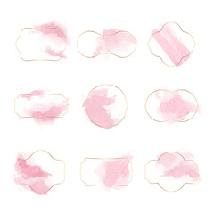Gold badge with pink watercolor paint set transparent png