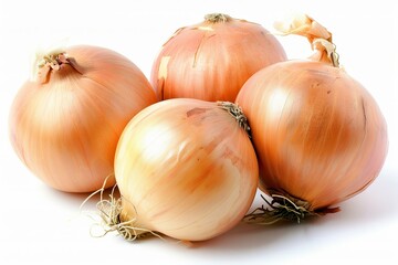 Fototapeta premium Four yellow onions on white background
