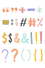 Punctuations png doodle font typography set