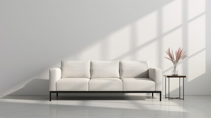 A modern minimalist living room with a clean-lined sofa and a low-profile coffee table emphasizing the beauty of simplicity and open space Illustration, Image, , Minimalism,
