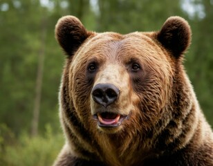 Fototapeta premium A close-up portrait of a bear in the wood. Generative ai.