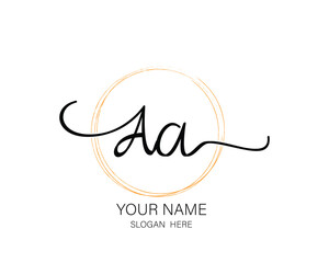 AA initial letter handwriting logo design ,signature logo template,beauty initial with circle design