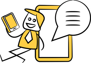 Businessman Sending Message on Smartphone Stick Figure
