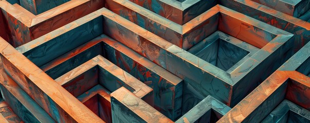 Navigating a captivating metallic maze, solving a complex puzzle with depth and dimension. The colors and textures create a modern background, inviting exploration